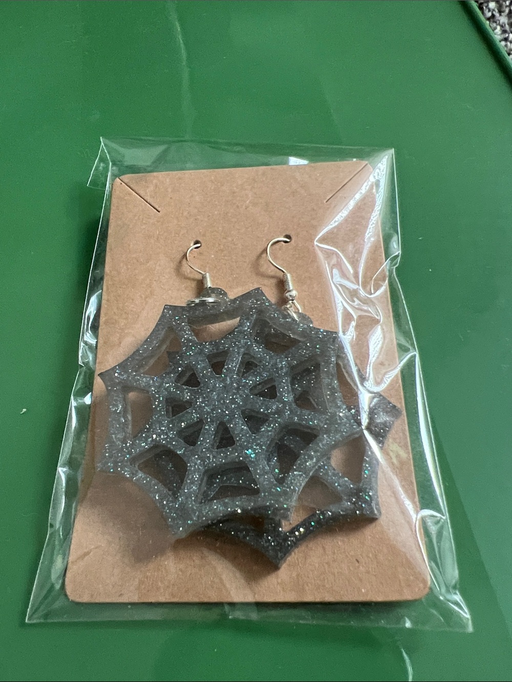 Resin Gray Glitter Spiderweb Dangle Earrings - Women's Jewelry